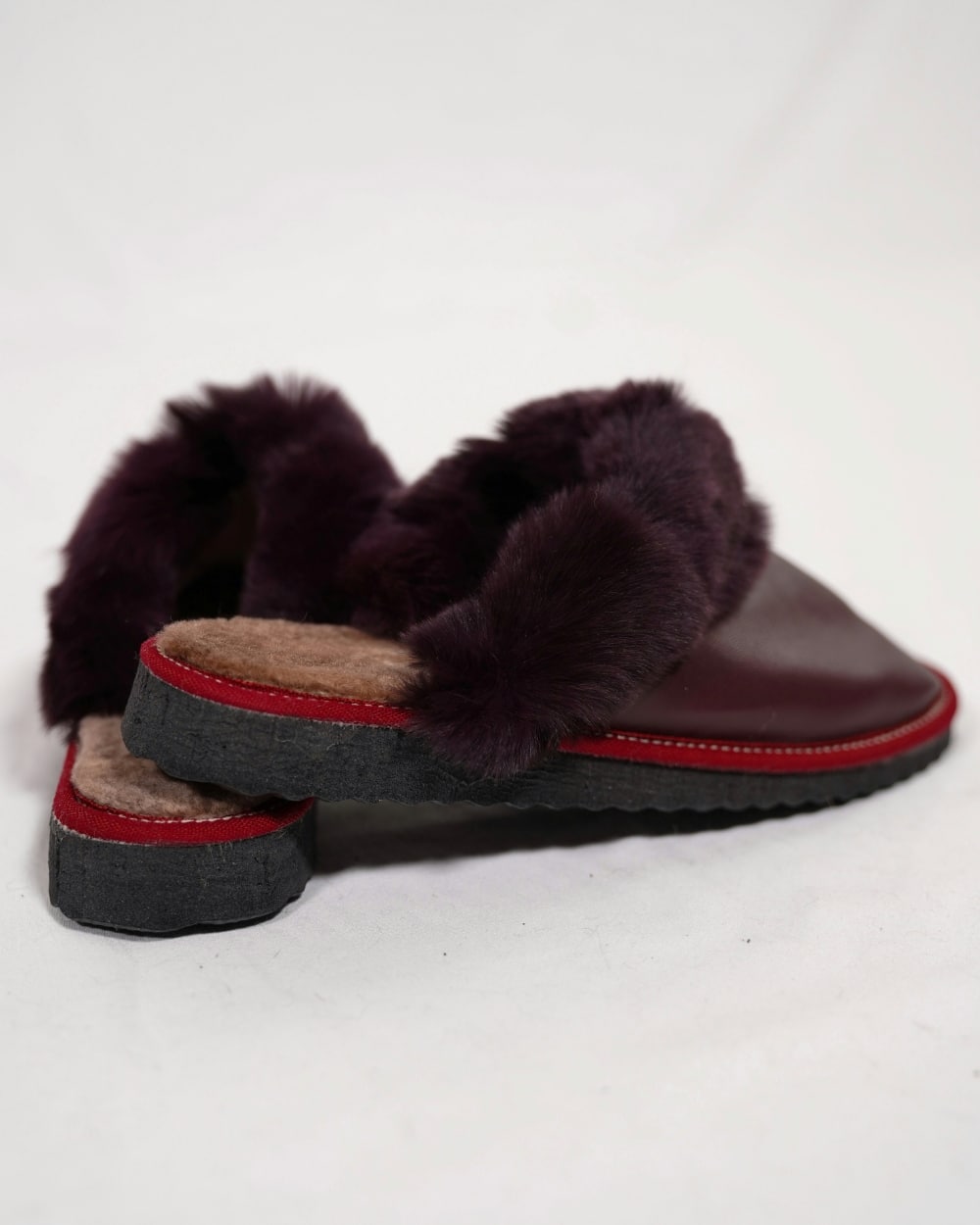 Bordo Leopard Fur Leather & Sheepskin Slippers