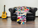 Real Colorful Fox Fur Blanket Throw • Housewarming Gift Sofa Cover n Bedspread •  Handmade Genuine Fur