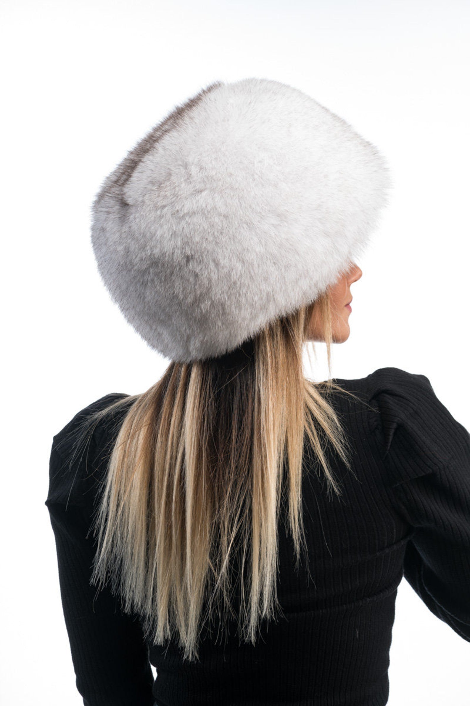 Elegant Real Fox Fur Hat White Full Skin - Handcrafted Elegance for Winter Chic - Ethically and Organically Farmed Fox Fur