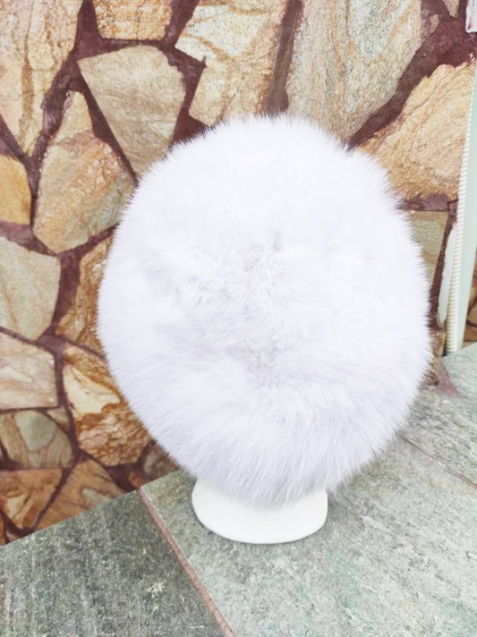 Elegant Real Fox Fur Hat White Full Skin - Handcrafted Elegance for Winter Chic - Ethically and Organically Farmed Fox Fur (Copy)