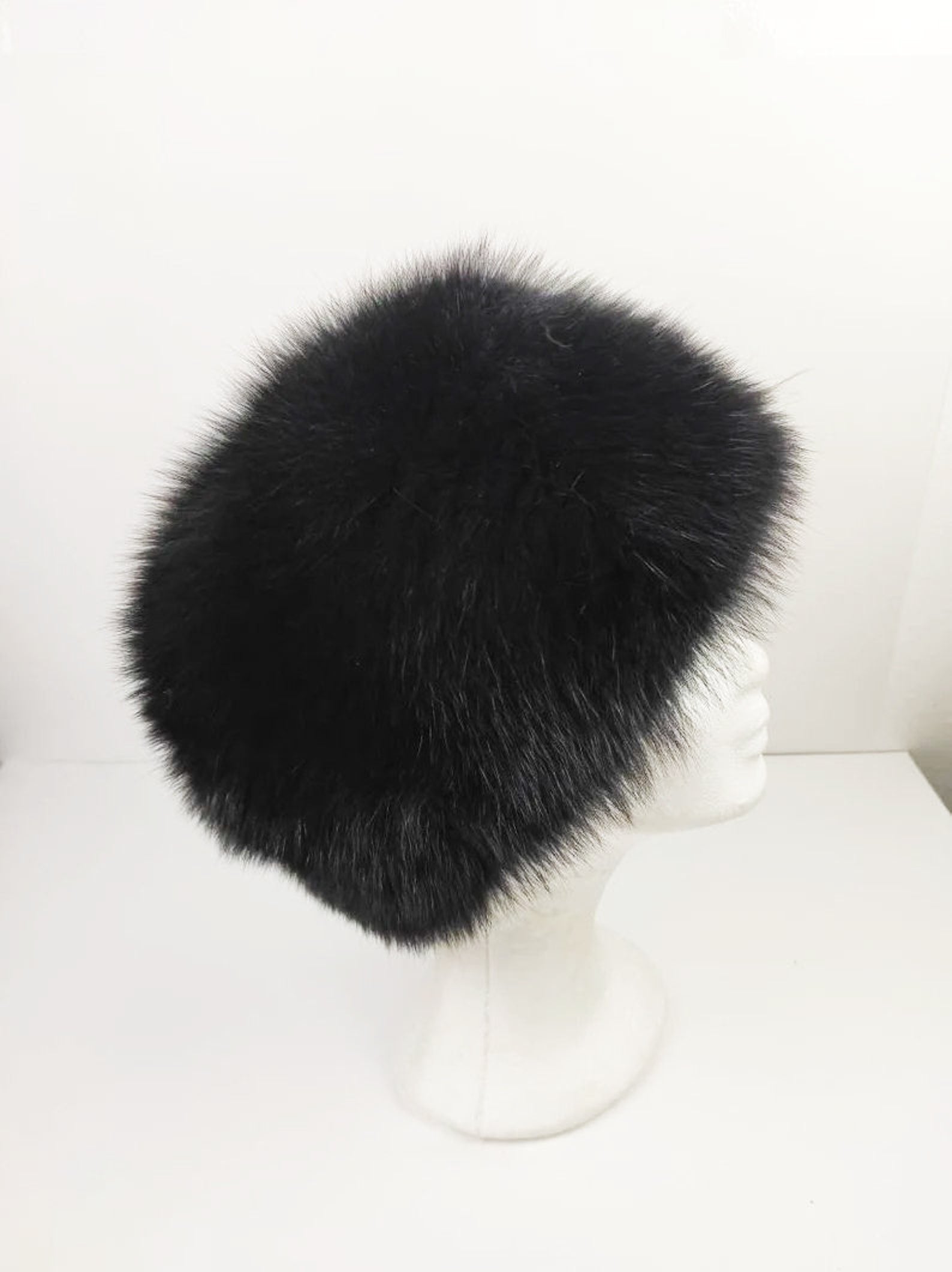 Elegant Real Fox Fur Hat Black Full Skin - Handcrafted Elegance for Winter Chic - Ethically and Organically Farmed Fox Fur