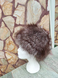 Elegant Real Fox Fur Hat Crystal Full Skin - Handcrafted Elegance for Winter Chic - Ethically and Organically Farmed Fox Fur