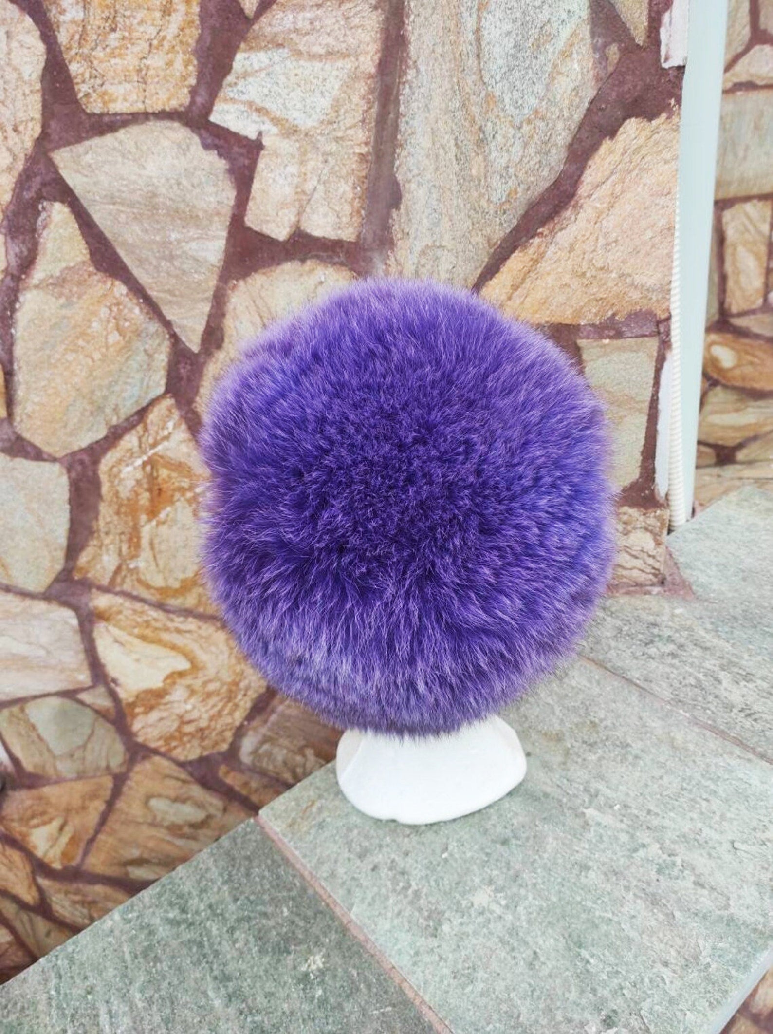 Elegant Real Fox Fur Hat Purple Full Skin - Handcrafted Elegance for Winter Chic - Ethically and Organically Farmed Fox Fur