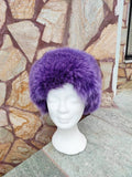 Elegant Real Fox Fur Hat Purple Full Skin - Handcrafted Elegance for Winter Chic - Ethically and Organically Farmed Fox Fur