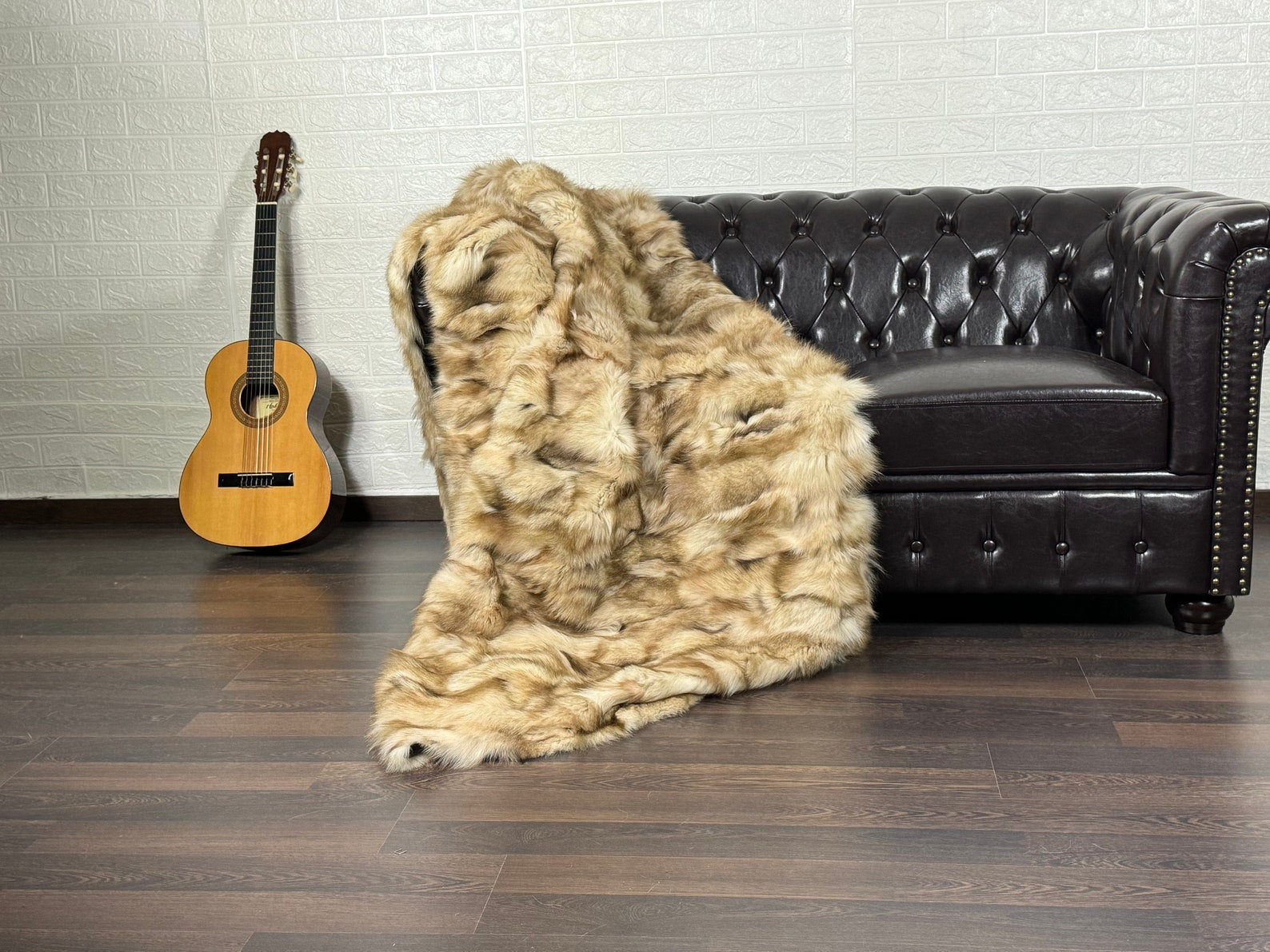 Beige Fox fur throw blanket