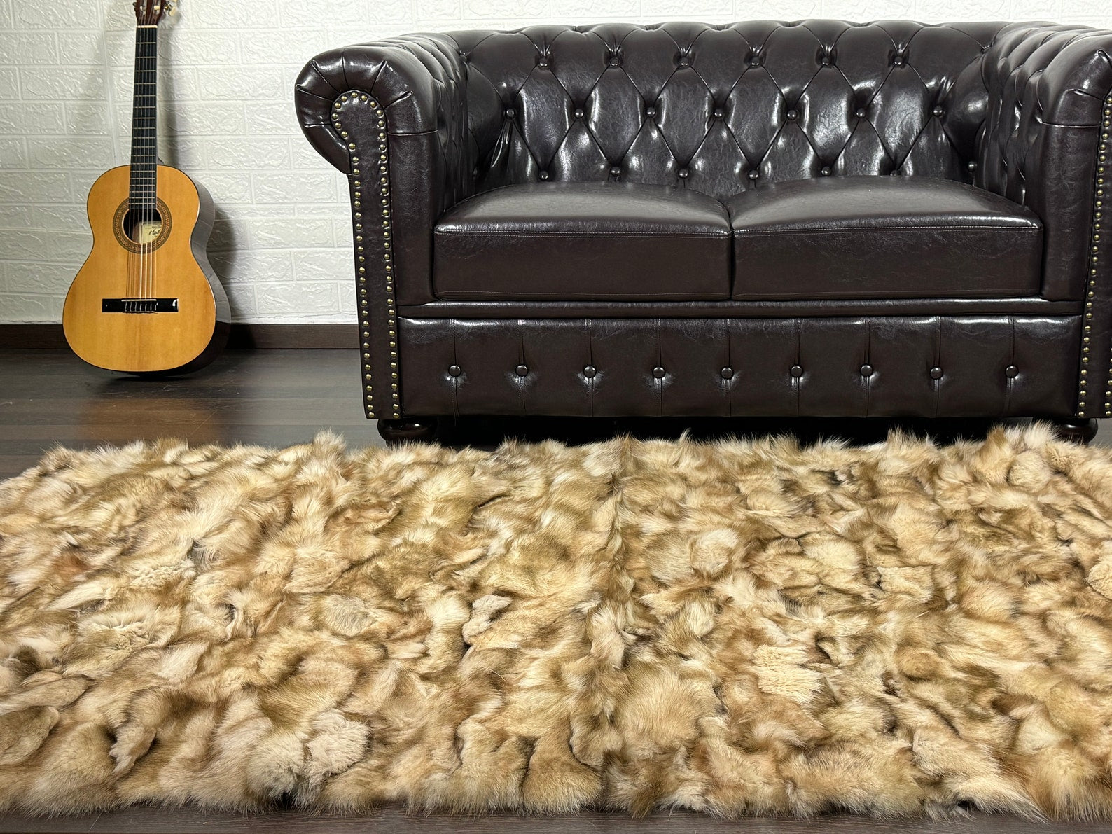 Beige Fox fur throw blanket