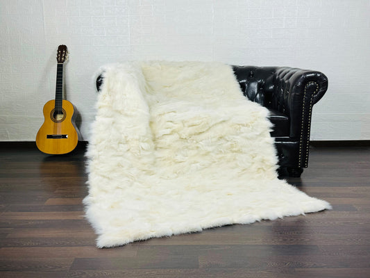 White fox fur throw blanket
