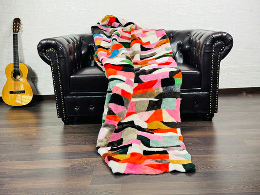 Colorful Real Sheepskin Fur Throw Blanket Lamb Wool