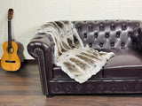 Real Full Skin Pelt Rex Rabbit Gray Brown Color Fur Blanket Throw • Housewarming Gift Sofa Cover n Bedspread •  Handmade Genuine Fur