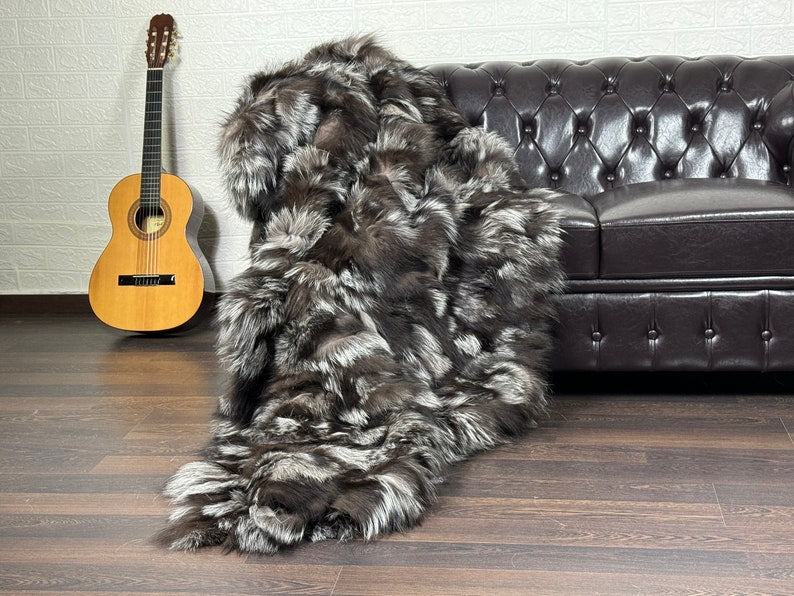Real Silver Fox Fur Blanket Throw Blanket • Home Warmer Genuine Fur Blanket Throw • Housewarming gift • Luxury Fur Blanket Sofa Cover