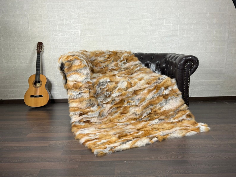 Real Natural Fox Fur Blanket Throw Blanket • Home Warmer Genuine Fur Blanket Throw • Housewarming gift • Luxury Fur Blanket Sofa Cover