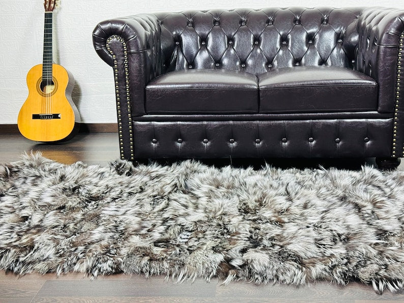 Real Silver Fox Fur Blanket Throw • Home Warmer Genuine Fur Blanket Throw • Housewarming gift • Vintage Fur Blanket Sofa Cover
