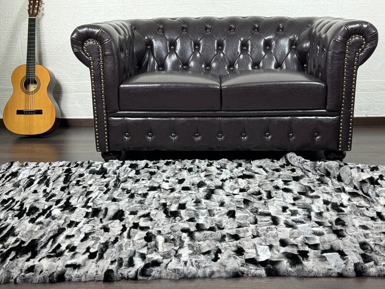 Chinchilla Color Rex Rabbit Fur Blanket Throw