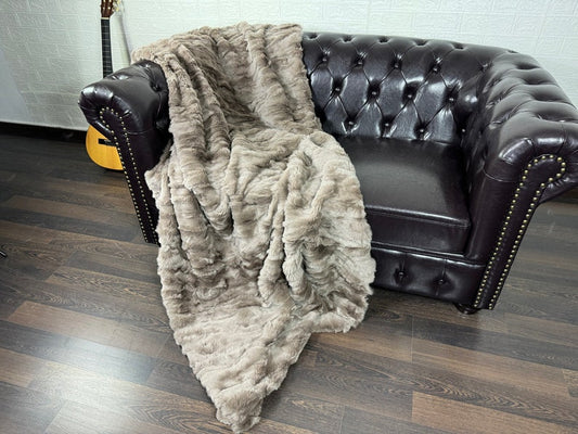 Real Brown Rex Rabbit Fur Blanket • Luxury Fur Blanket Throw • Fur Bedspread • Home Warmer Blanket • Perfect for your Living Room
