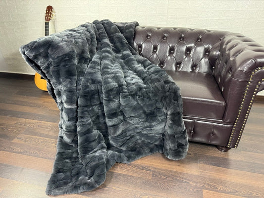 Real Gray Rex Rabbit Fur Blanket • Luxury Fur Blanket Throw • Fur Bedspread • Home Warmer Blanket • Perfect for your Living Room