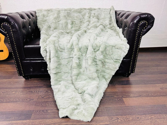 LIGHT GREEN DOUBLE SIDED Rex Rabbit Fur Blanket • Luxury Fur Blanket Throw • Fur Bedspread • Home Warmer Blanket • Perfect for your Living Room