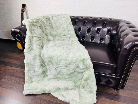 Real Green Rex Rabbit Fur Blanket • Luxury Fur Blanket Throw • Fur Bedspread • Home Warmer Blanket • Perfect for your Living Room