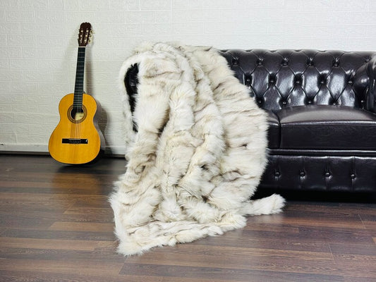 DOUBLE SIDED Fox fur natural color throw blanket
