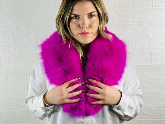 Fuchsia Fox fur collar scarf