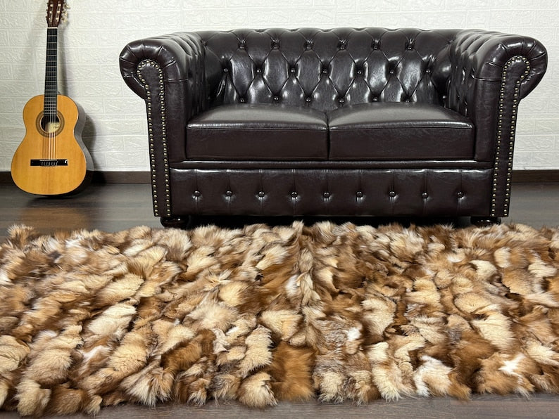 Real Rug Crystal Fox Fur Blanket Throw Blanket • Home Warmer Genuine Fur Blanket Throw • Housewarming gift • Luxury Fur Blanket Sofa Cover