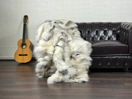 PLATINUM NATURAL DOUBLE SIDED Fox fur throw blanket