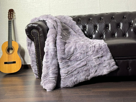 PURPLE DOUBLE SIDED Rex Rabbit Fur Blanket • Luxury Fur Blanket Throw • Fur Bedspread • Home Warmer Blanket • Perfect for your Living Room