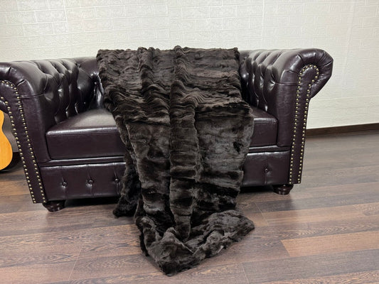 BROWN DOUBLE SIDED Rex Rabbit Fur Blanket • Luxury Fur Blanket Throw • Fur Bedspread • Home Warmer Blanket • Perfect for your Living Room