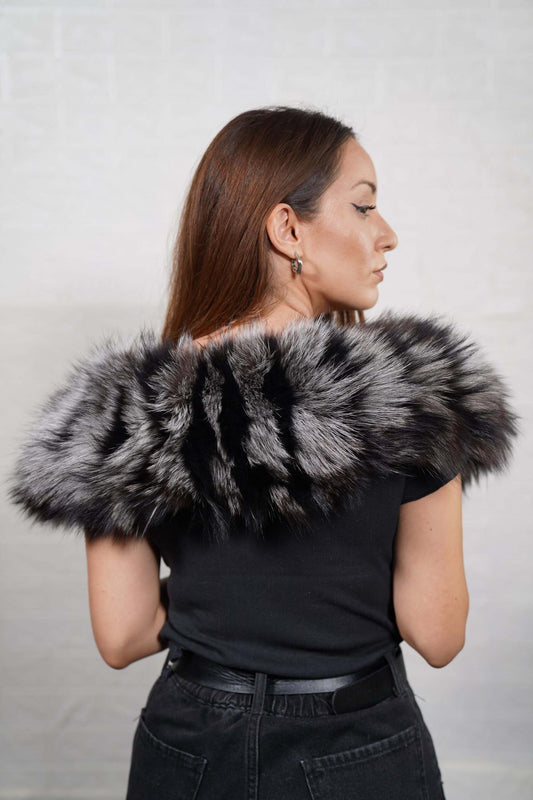 Elegant fox fur collar highlighting the natural texture of the fur