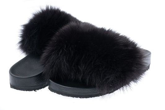 Fur slides, fur slippers, fox fur slides, fluffy slides
