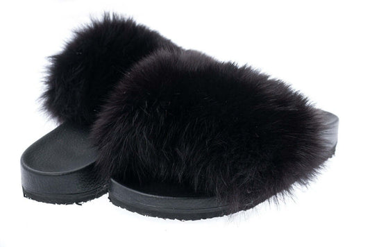 Fox Fur Slides Black