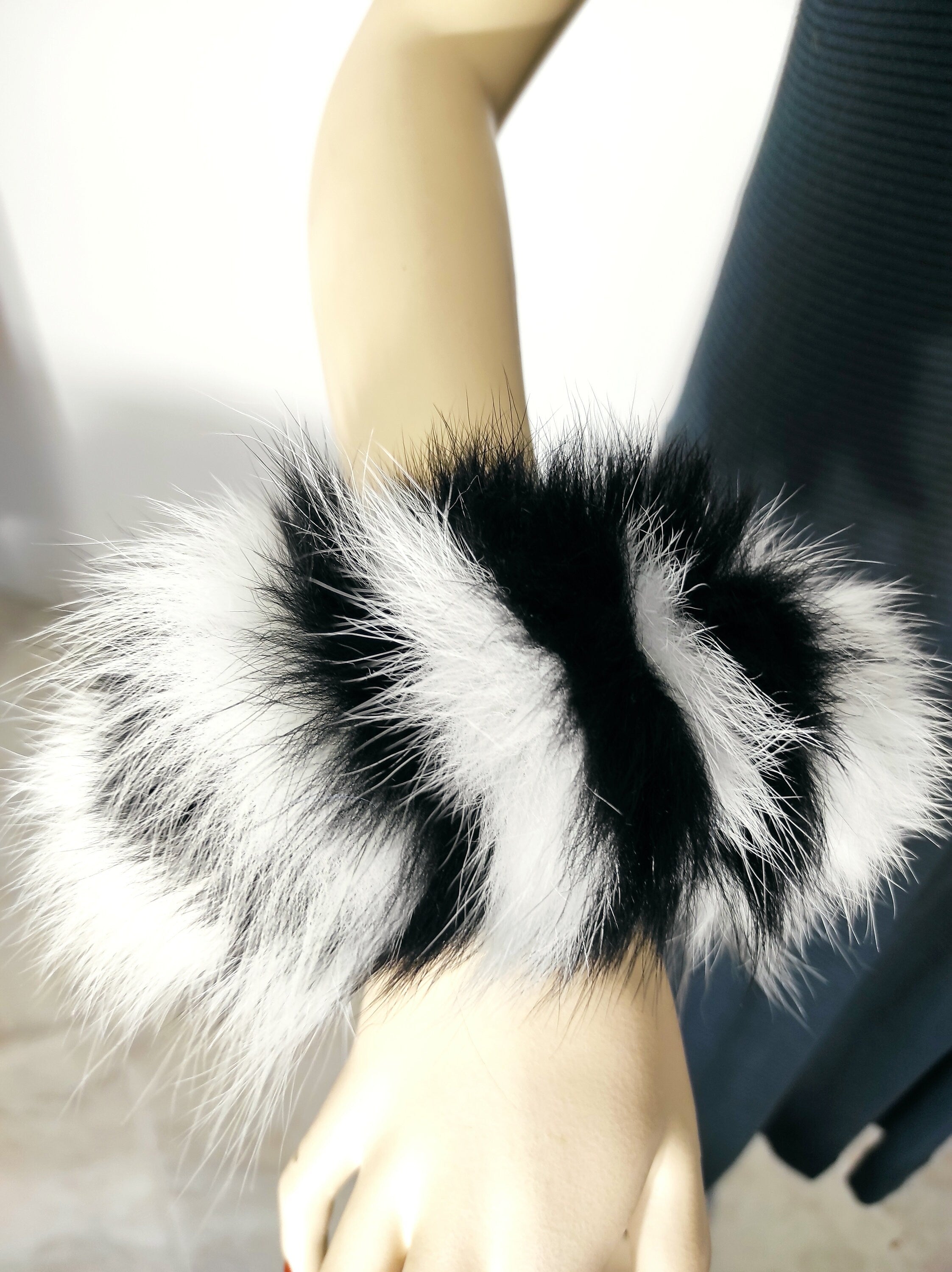 Black White Fox Fur Cuffs
