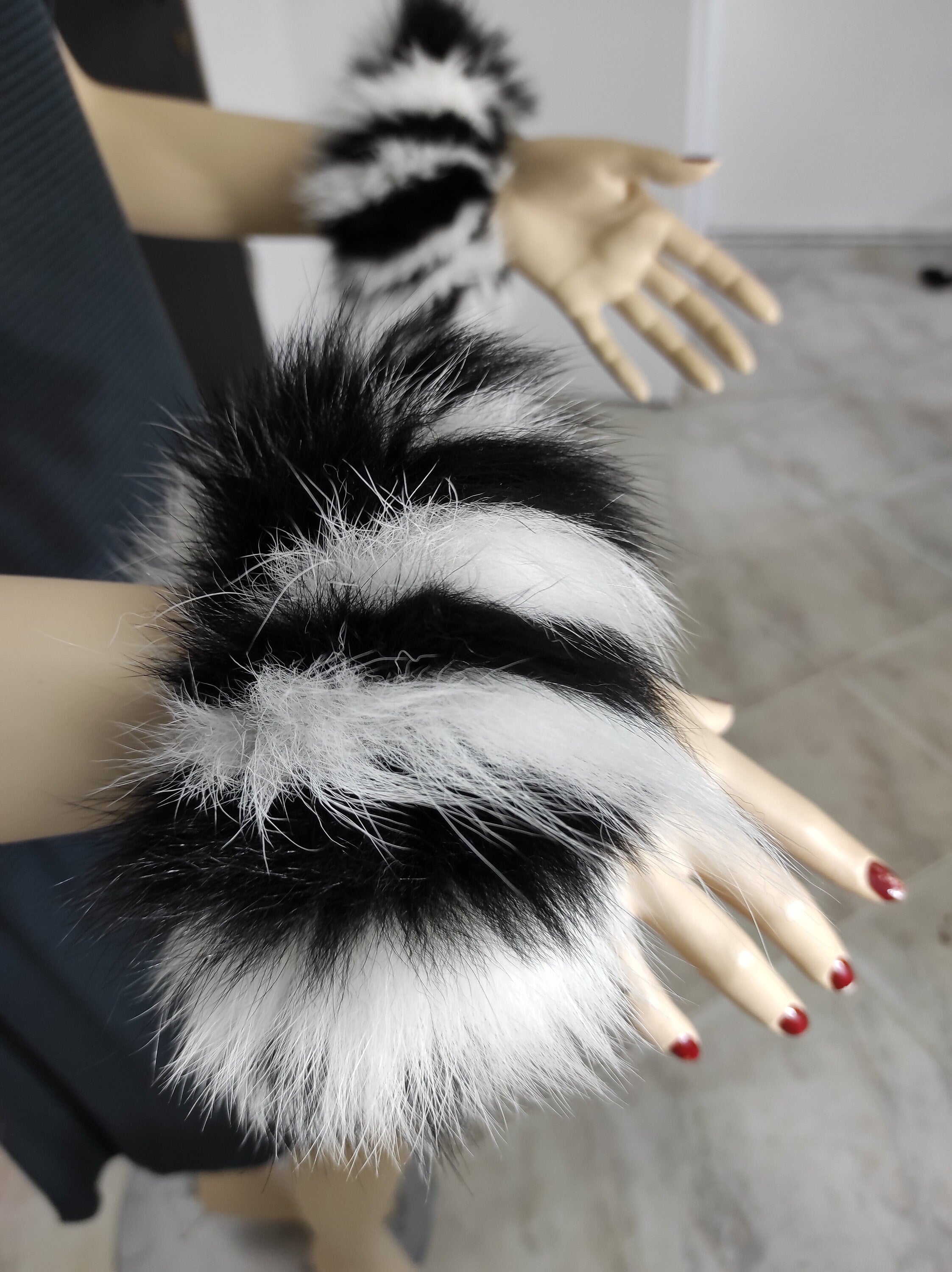 Black White Fox Fur Cuffs