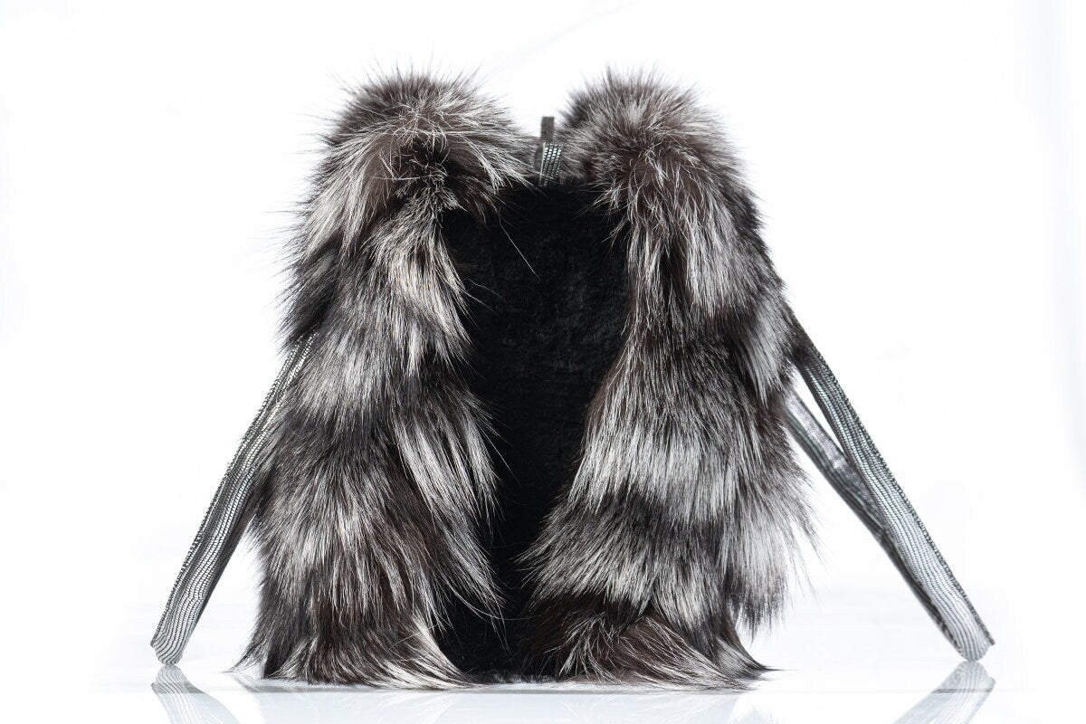 Fur bags, fur shoulder bag , silver fur bag