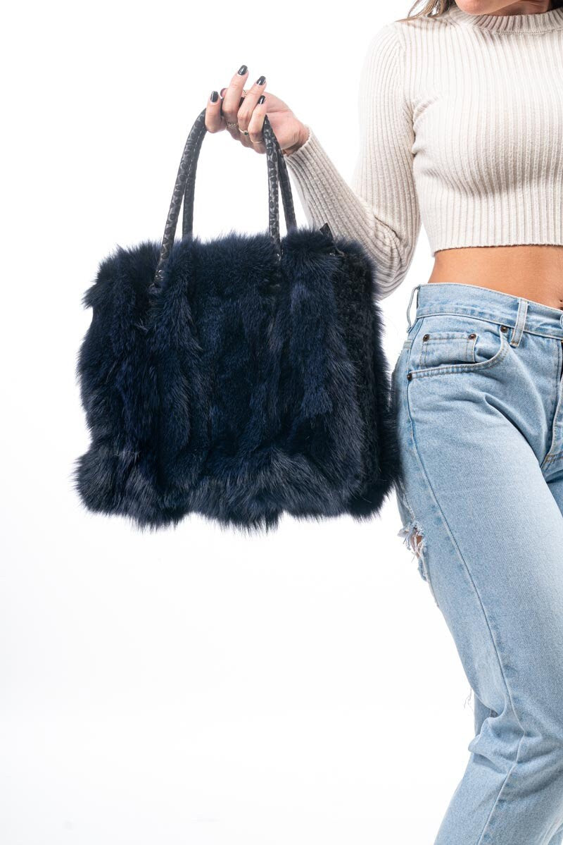 Fur bags, fur shoulder bag , blue fur bag