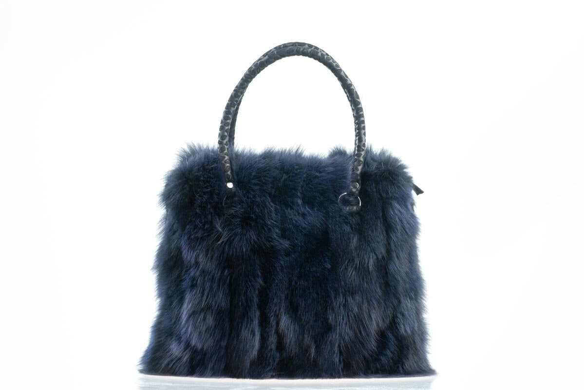 Fur bags, fur shoulder bag , blue fur bag