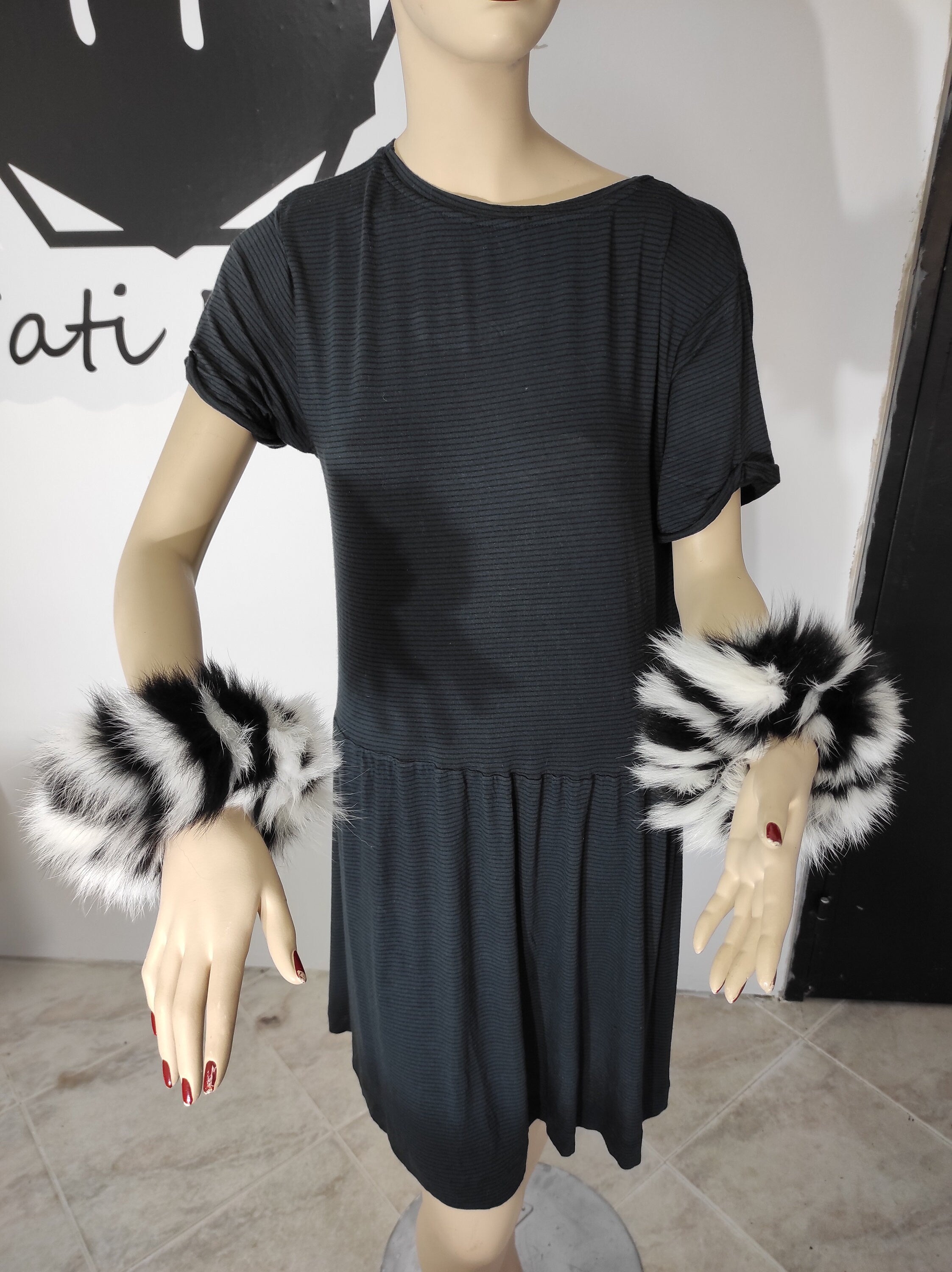 Black White Fox Fur Cuffs