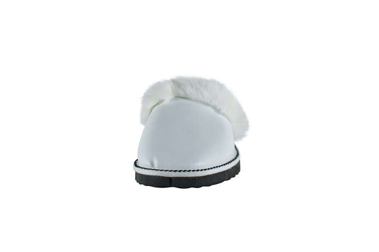 Sheepskin Wool Leather Fur Slippers White for Women rear view featuring soft fur and high-quality sole.