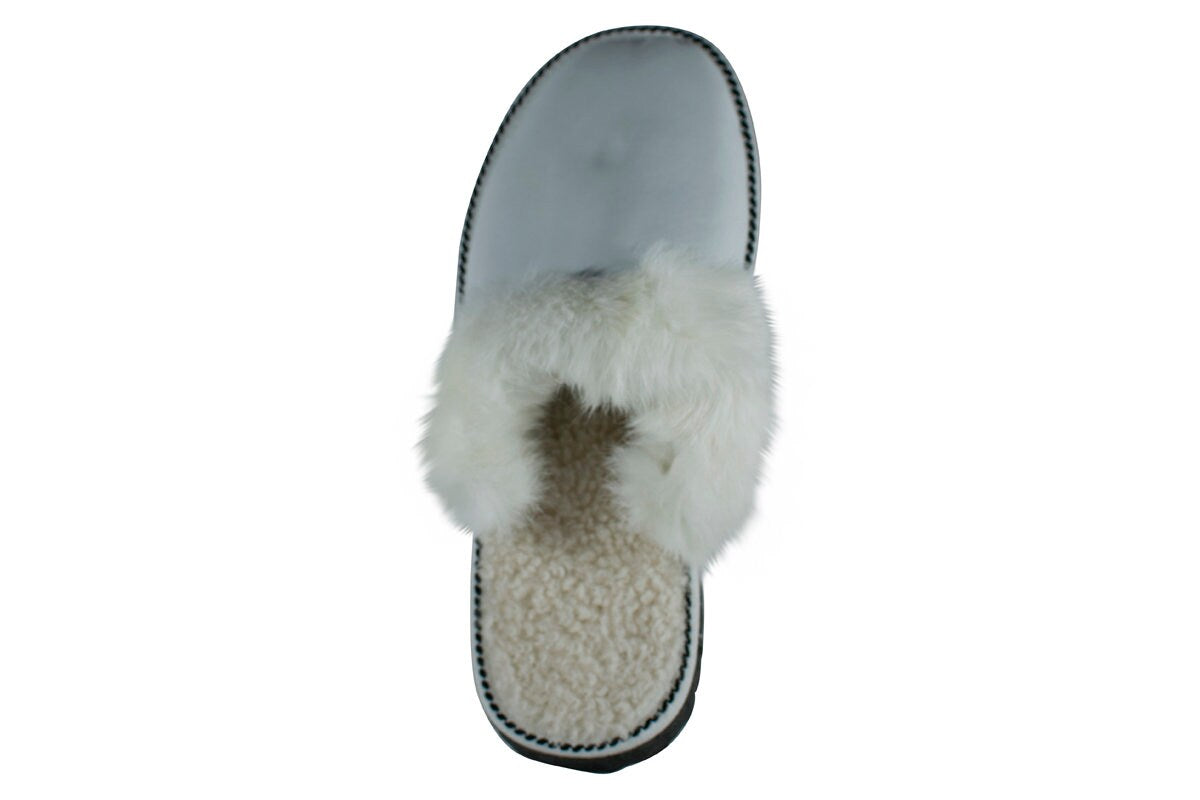 White Fur Leather & Sheepskin Slippers
