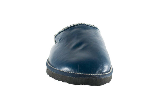 Leather Fur Sheepskin Slippers for Men Blue - Tatifurs, premium quality blue slippers with genuine leather.