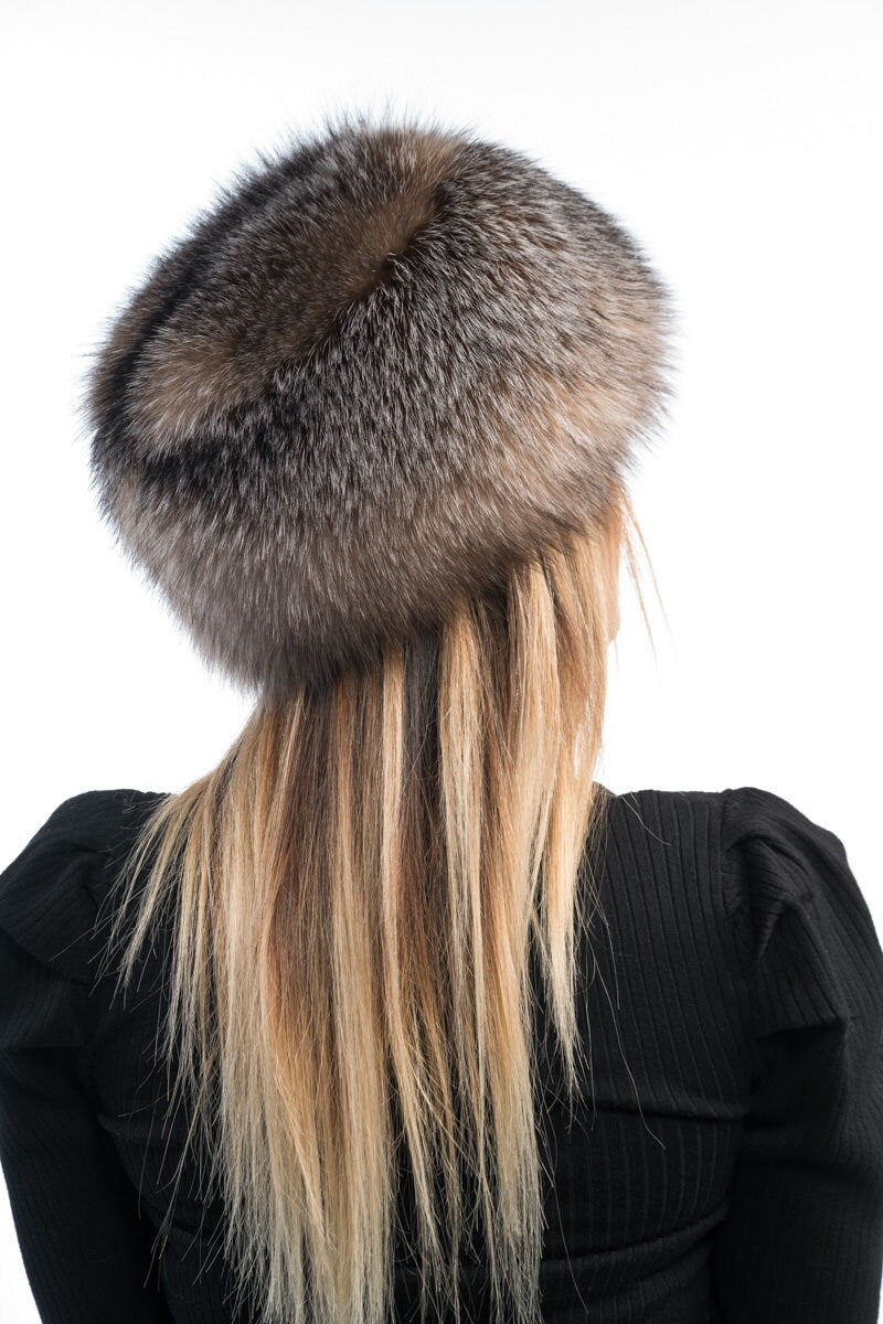Elegant Real Fox Fur Hat Crystal Full Skin - Handcrafted Elegance for Winter Chic - Ethically and Organically Farmed Fox Fur