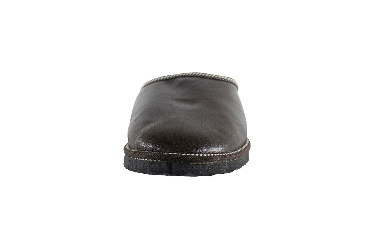 Brown Fur Leather & Sheepskin Slippers