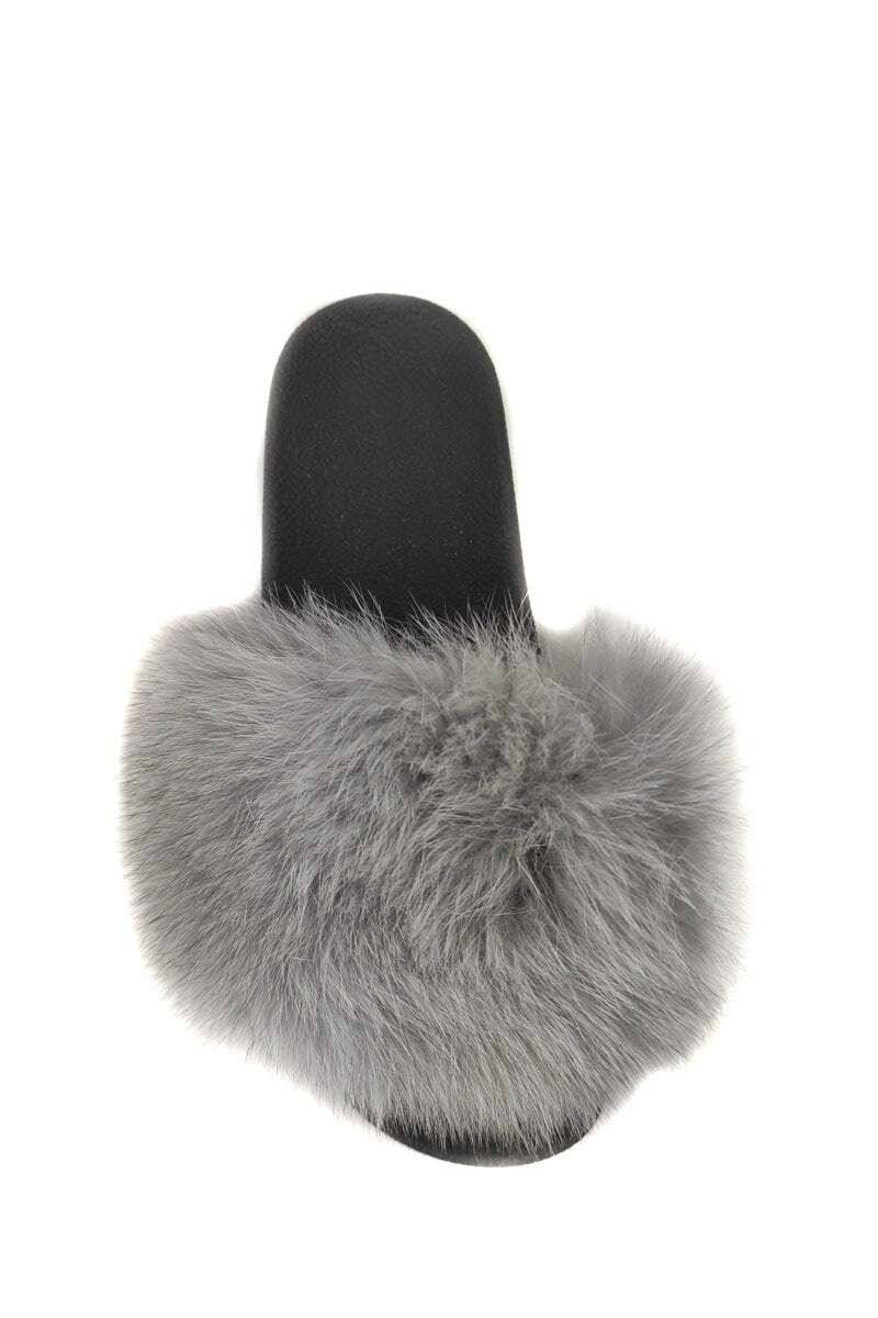 Fur slides, fur slippers, fox fur slides, fluffy slides