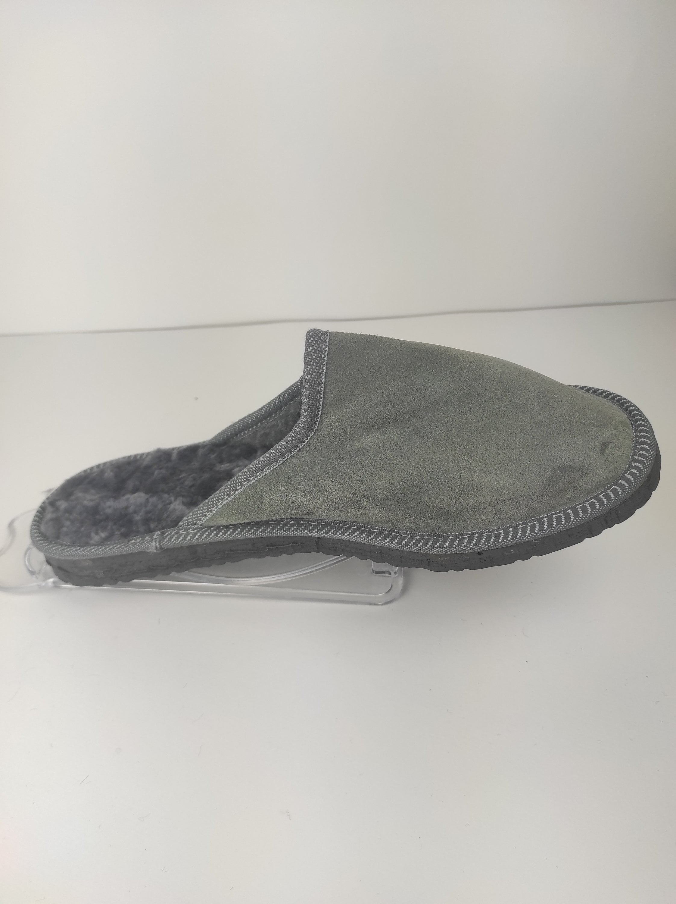 Gray Fur Leather & Sheepskin Slippers