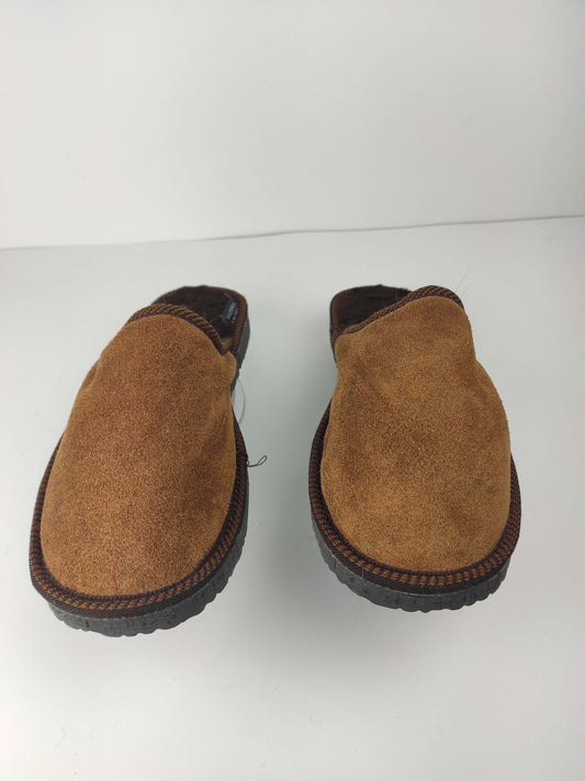 Leather Fur Sheepskin Brown Slippers for Men - Tatifurs, showcasing luxurious and comfortable design.