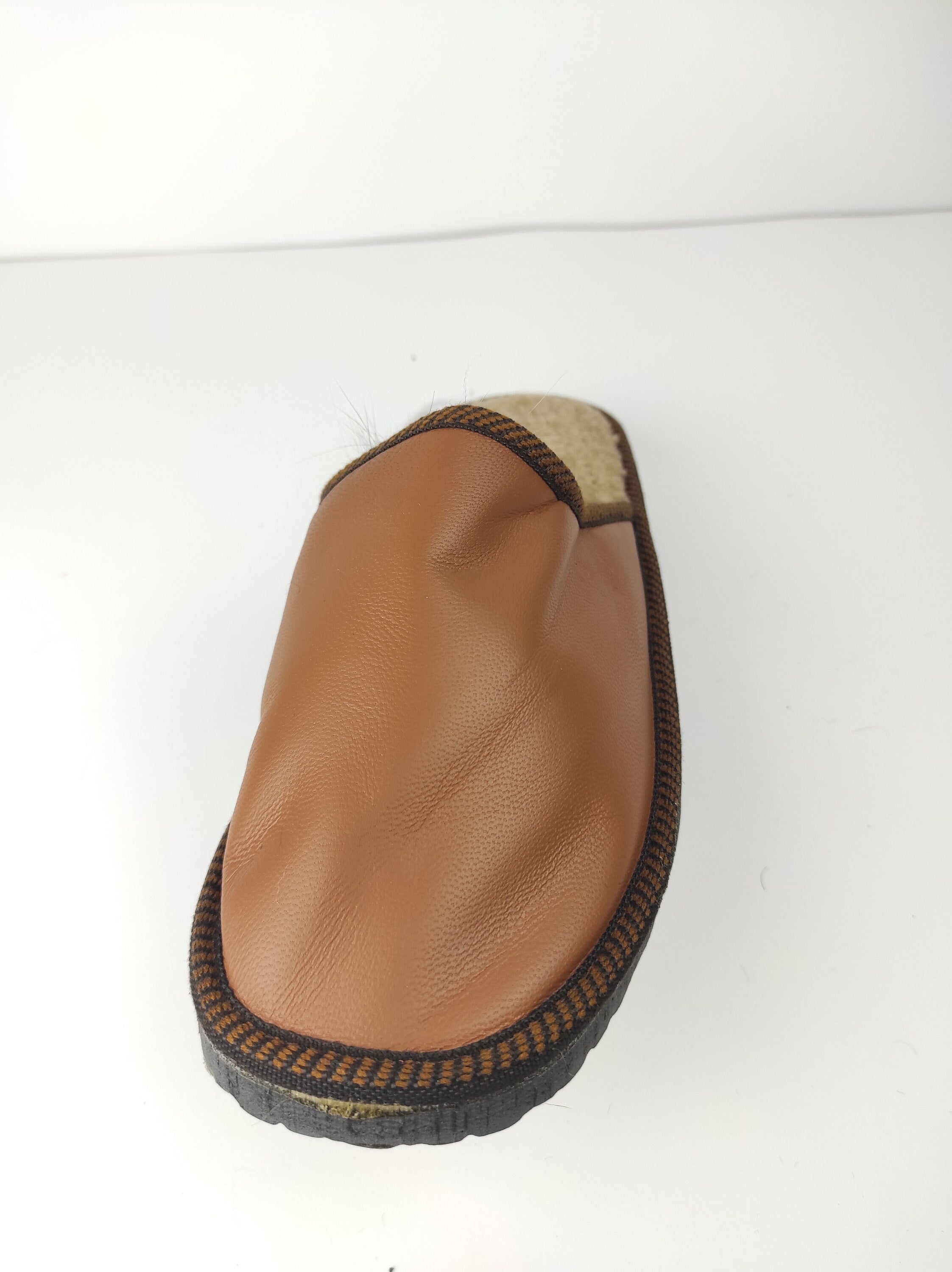 Brown Fur Leather & Sheepskin Slippers