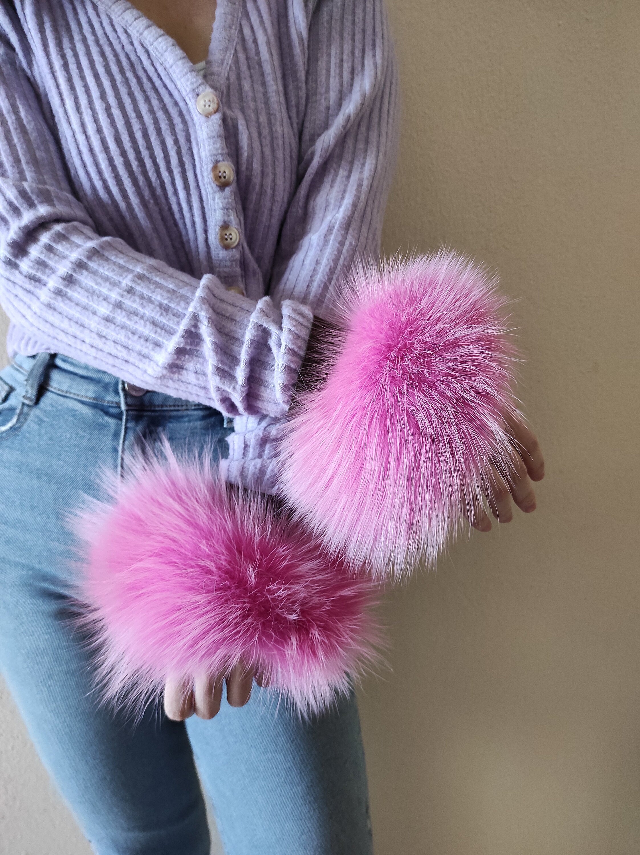 Fuchsia Fox Fur Cuffs
