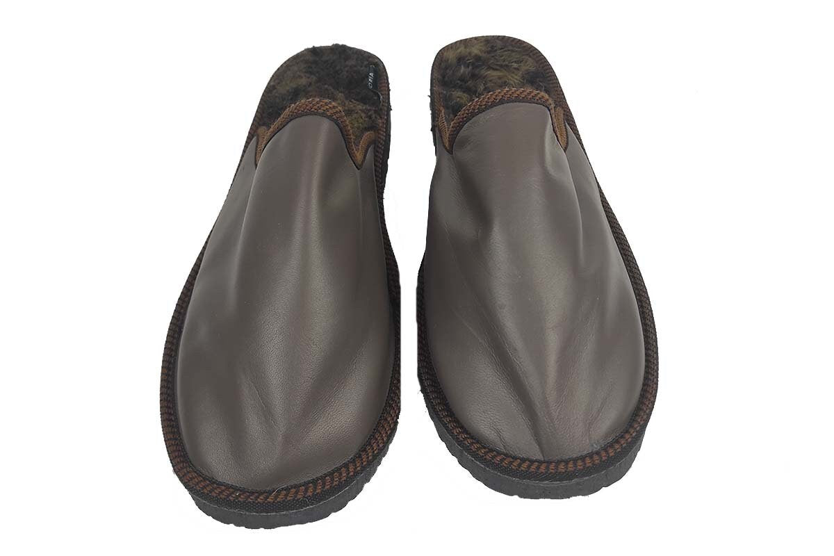 Brown Fur Leather & Sheepskin Slippers