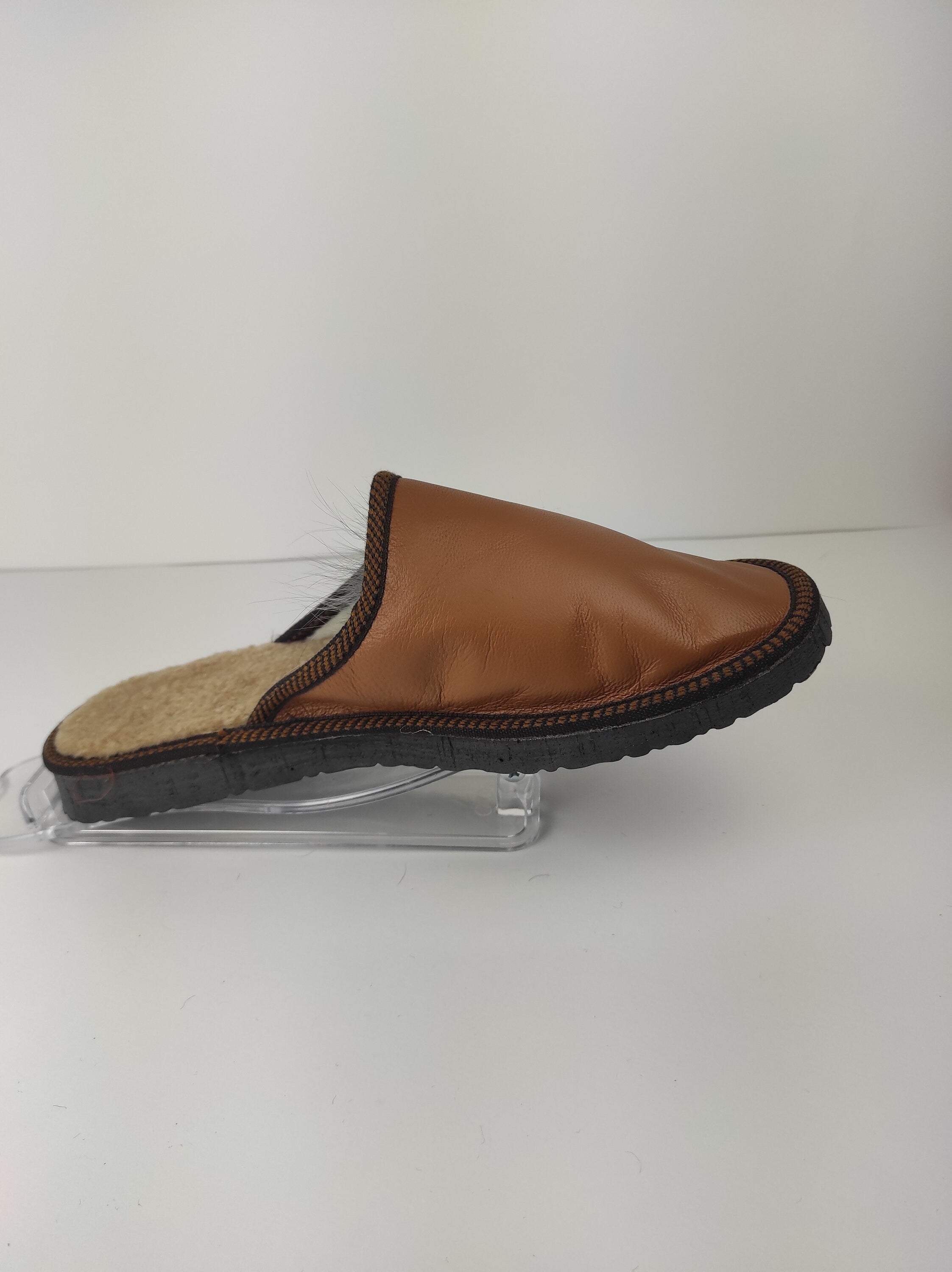 Brown Fur Leather & Sheepskin Slippers