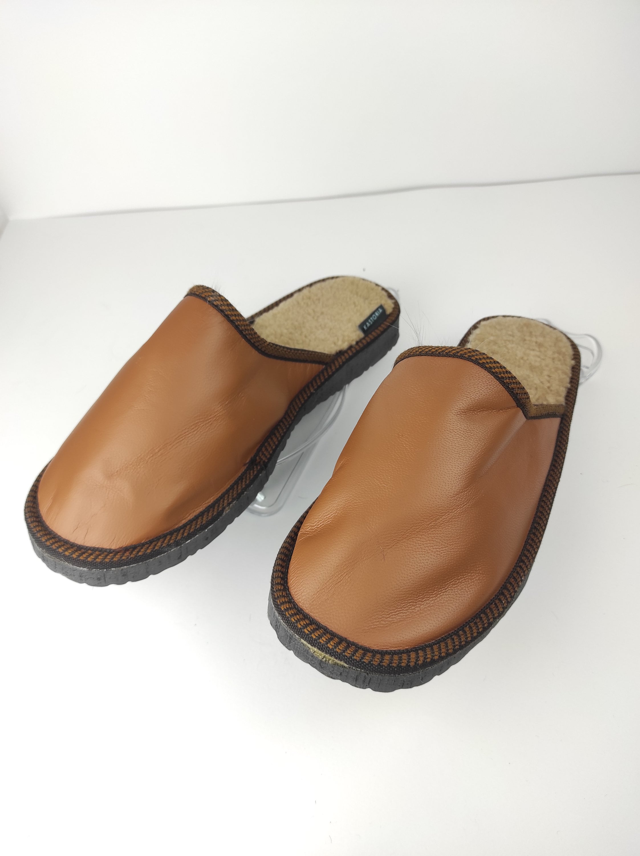 Brown Fur Leather & Sheepskin Slippers