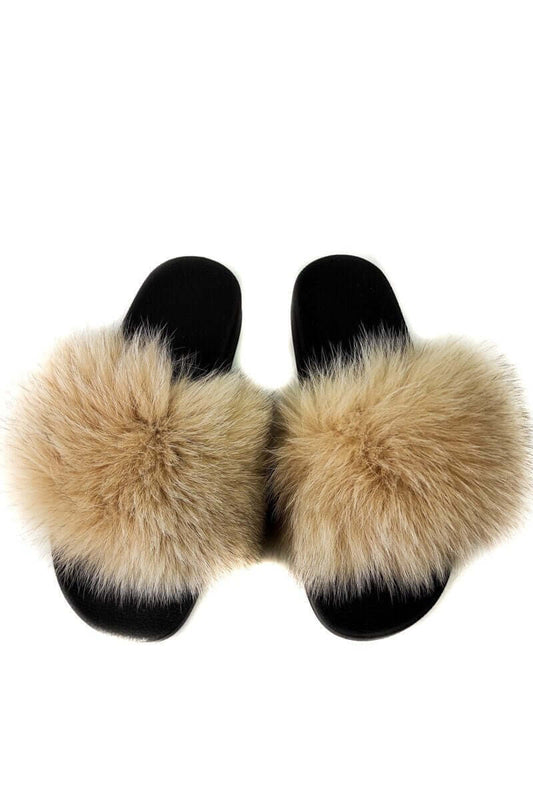 Fox Fur Slides Beige